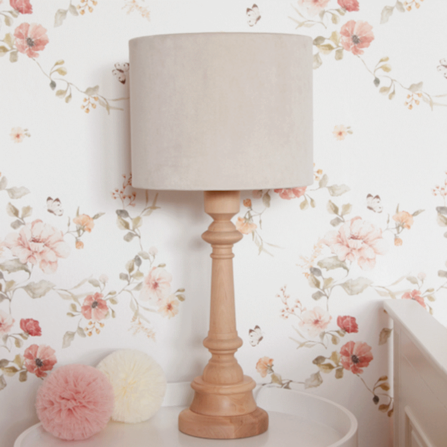 Lampe à poser  - abat-jour velours crème