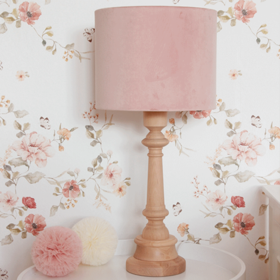 Lampe à poser - abat-jour velours rose