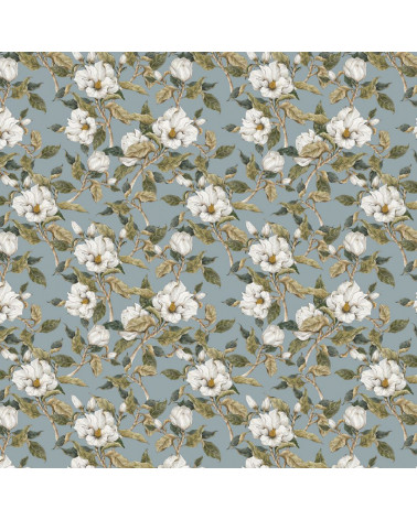 Papier peint magnolias blancs (fond bleu)