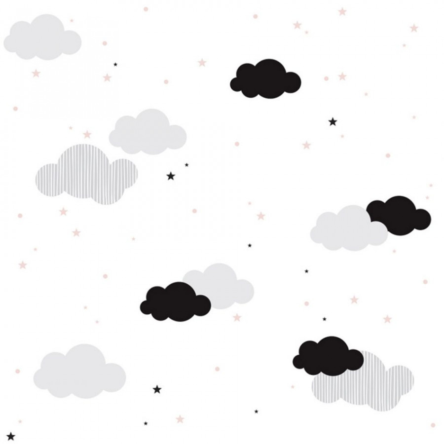 Papier peint Nuages et petites étoiles roses