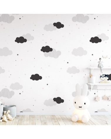 Papier peint Nuages et Petites Etoiles Roses