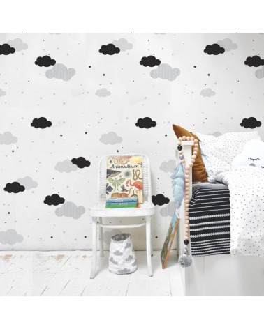 Papier peint nuages et petites étoiles bleues