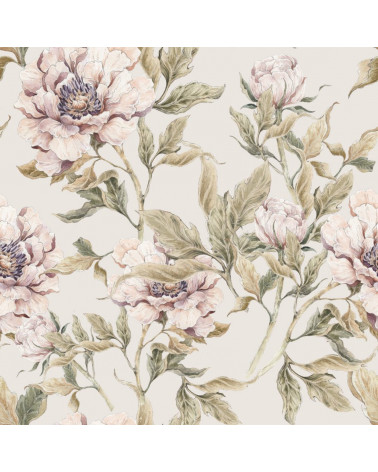 Echantillon papier peint pivoines - fond beige
