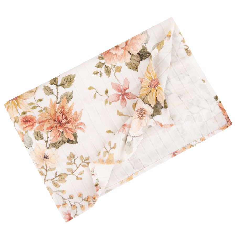 Lange en mousseline de bambou motif fleurs jardin anglais
