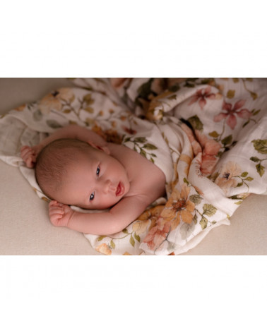 Lange en mousseline de bambou, motif fleurs jardin anglais