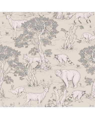 Papier peint Animaux de la forêt ton beige