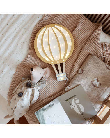 Lampe veilleuse en bois Montgolfière jaune moutarde