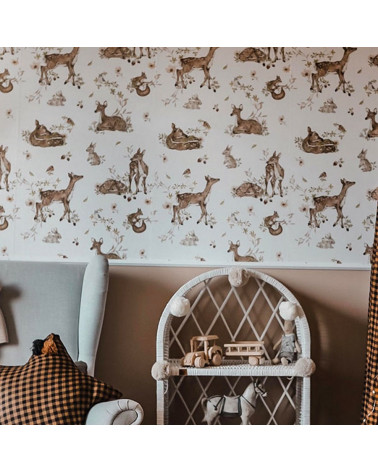 Papier peint Biches fond blanc