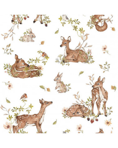 Echantillon papier peint - Biches sur fond blanc