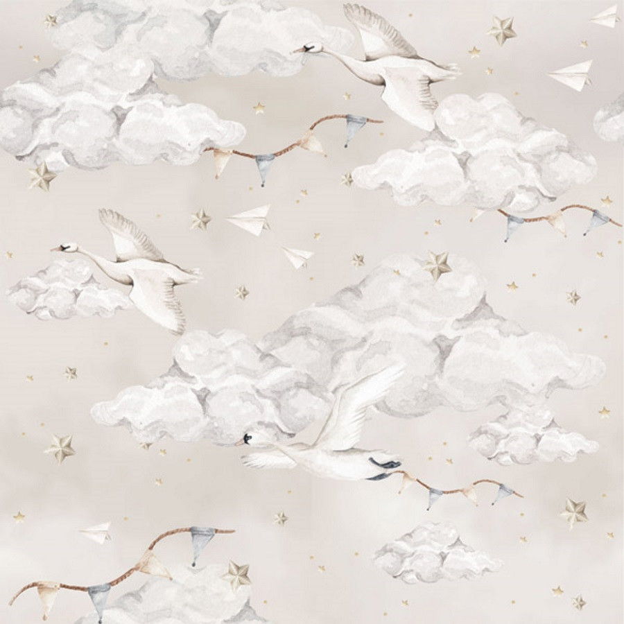 papier peint cygnes fond beige