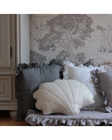 Coussin décoratif coquillage en lin sable