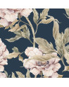 Echantillon papier peint pivoines - fond bleu foncé