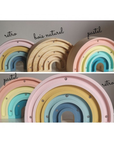 Lampe veilleuse en bois arc-en-ciel mini, pastel
