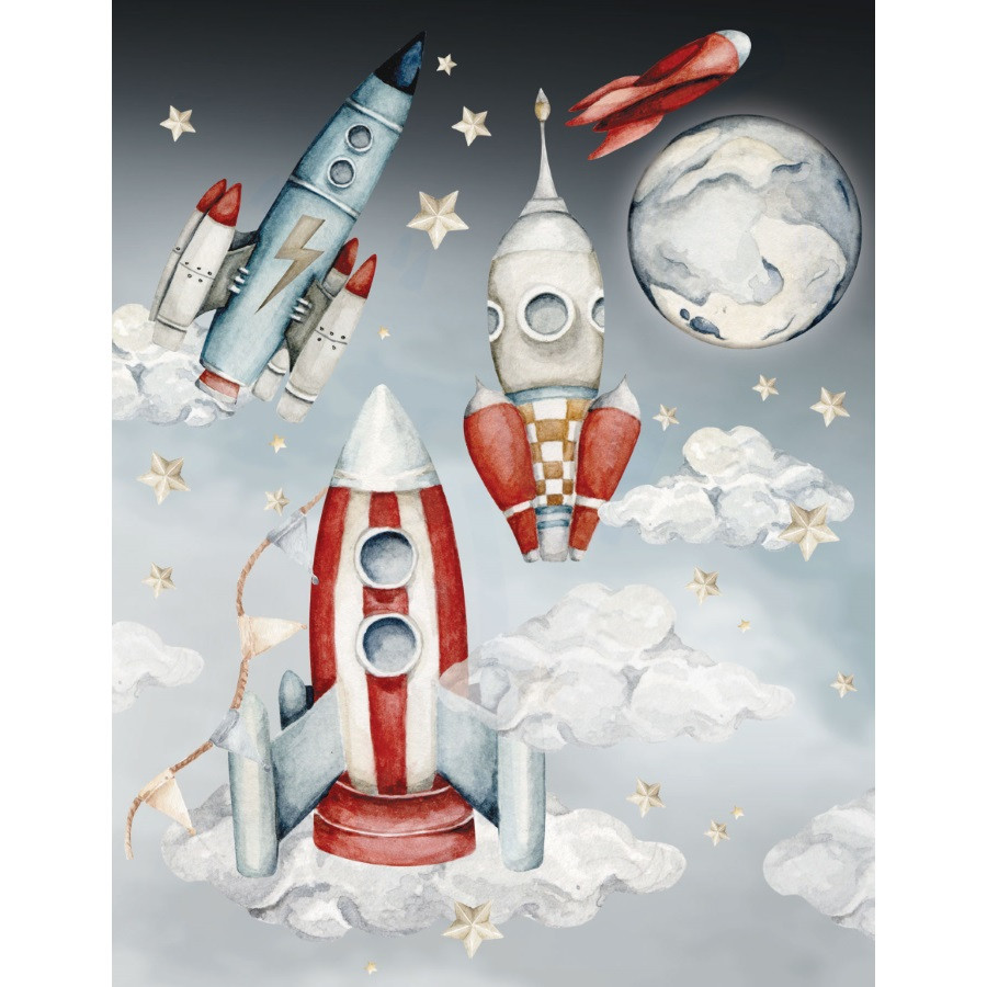 Sticker enfant fusées et satellites