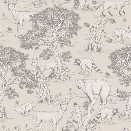 Echantillon papier peint - Animaux de la forêt (ton beige)