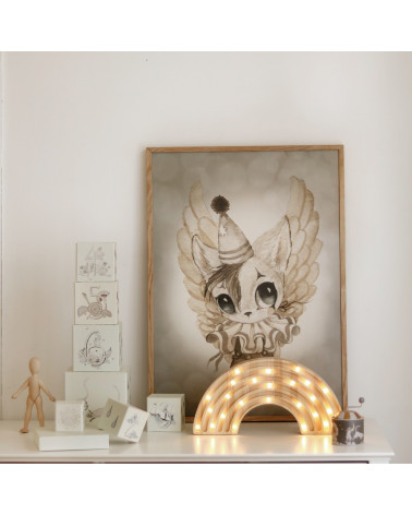 Grande veilleuse en bois naturel arc-en-ciel