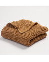 Couverture gaufrée en lin et coton moutarde