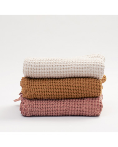 Couverture gaufrée en lin et coton moutarde