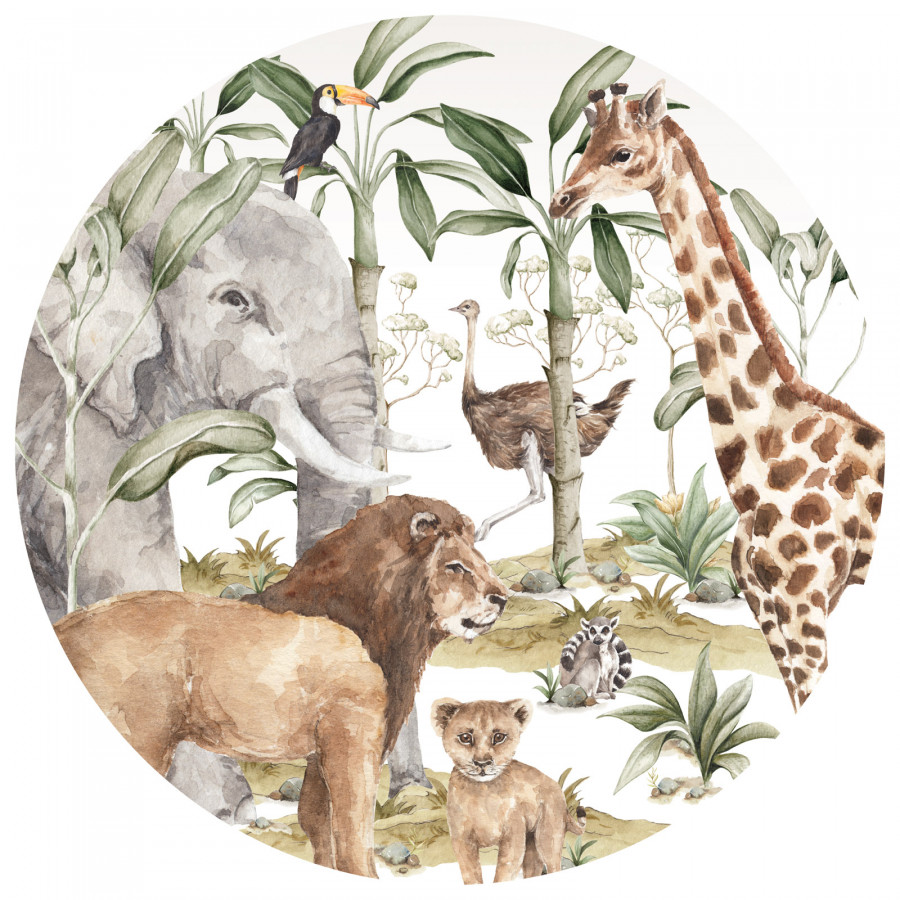 Grand sticker rond Animaux de la Savane