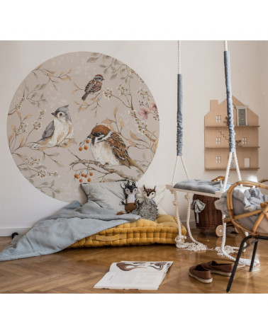 Grand sticker rond oiseaux