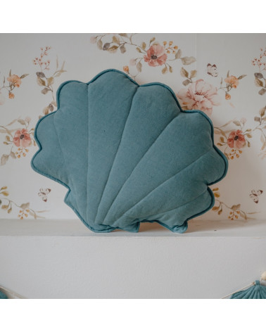 coussin en lin coquillage bleu marin