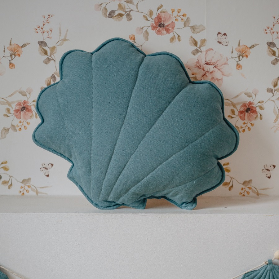 coussin en lin coquillage bleu marin