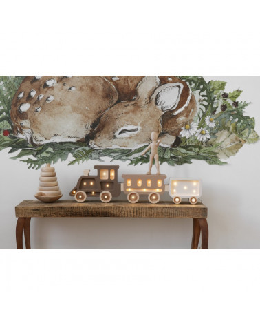 Lampe veilleuse en bois train café crème