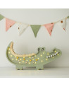 Lampe veilleuse en bois crocodile khaki pastel