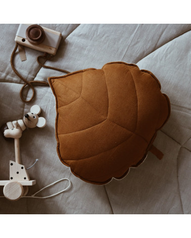 coussin feuille en lin caramel - Moimili