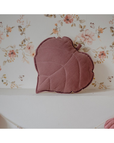 coussin feuille en lin marsala