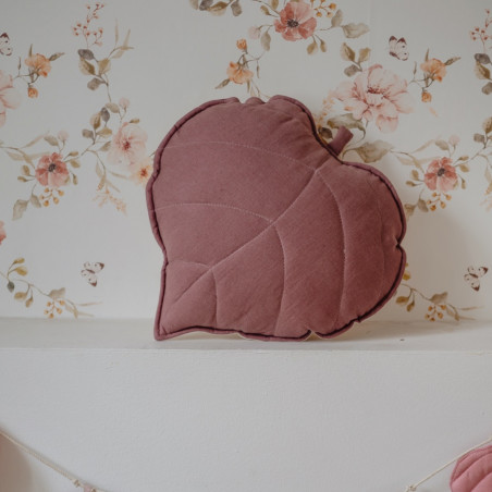 coussin feuille en lin marsala