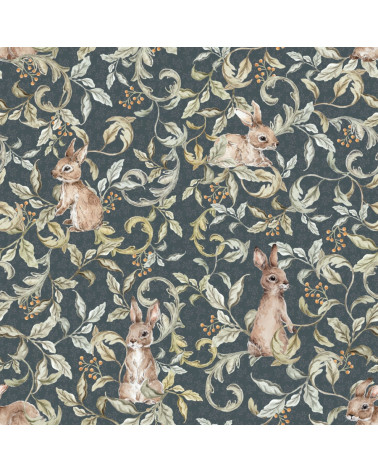 papier peint lapins dans les bois fond sombre