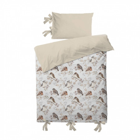 parure de lit oiseaux sur ciel blanc gris
