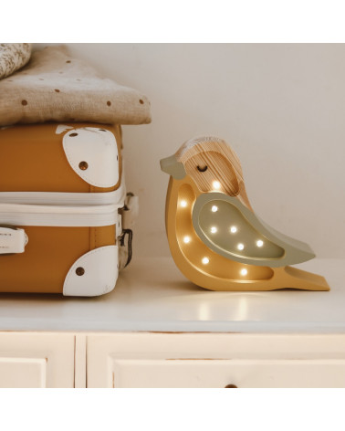 Lampe veilleuse en bois mini oiseau khaki moutarde