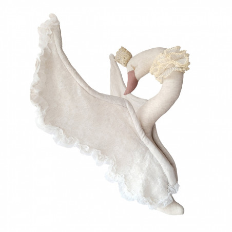 Cygne en lin avec dentelle à suspendre - beige