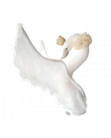 Cygne en lin avec dentelle à suspendre -  blanc cassé