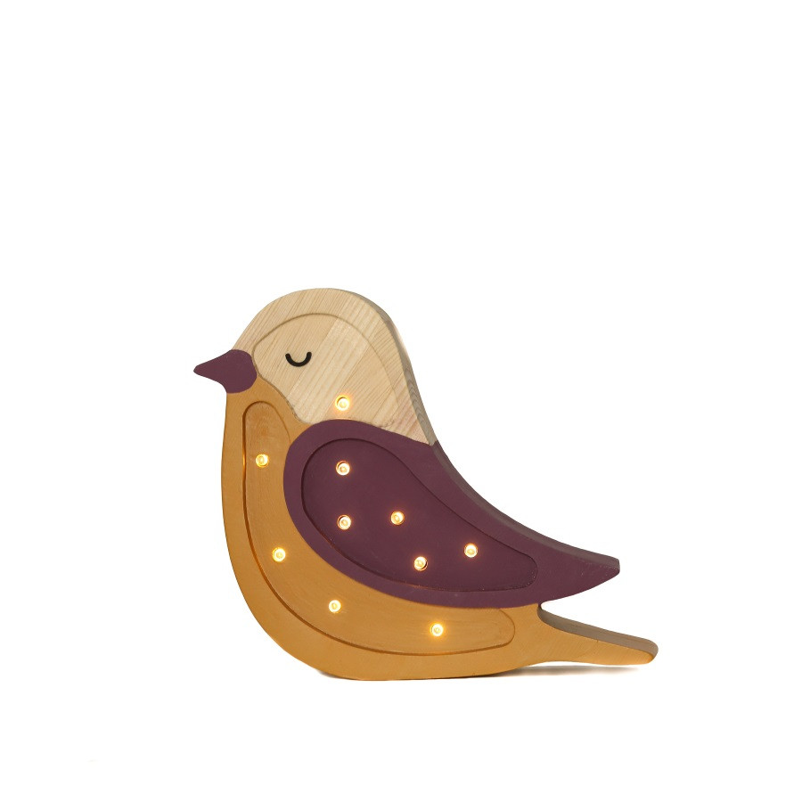 Mini veilleuse en bois oiseau bordeaux moutarde