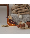 Lampe veilleuse en bois mini oiseau bordeaux moutarde