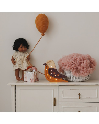 Lampe veilleuse en bois mini oiseau bordeaux moutarde