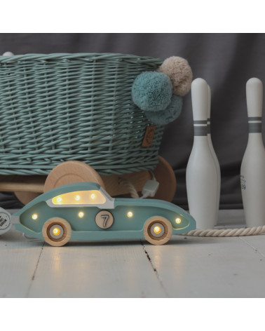 Lampe veilleuse en bois voiture de course mini - rétro bleu