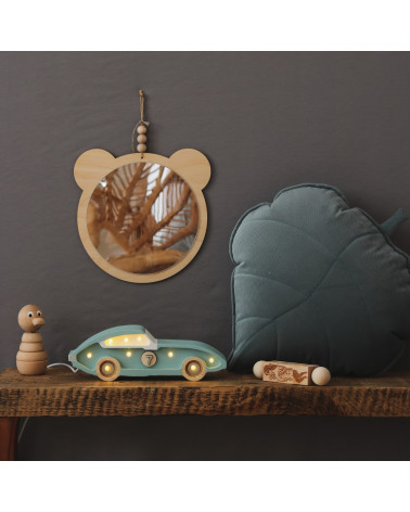 Lampe veilleuse en bois voiture de course mini - rétro bleu