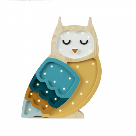lampe veilleuse hibou bleu moutarde