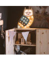 Lampe veilleuse en bois hibou bleu moutarde