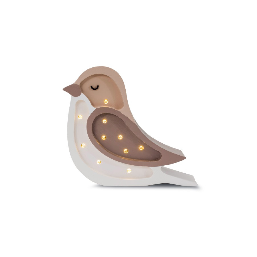 lampe veilleuse en bois mini oiseau café crème
