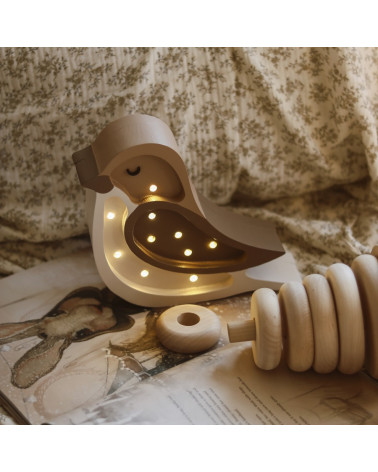 Lampe veilleuse en bois mini oiseau café crème
