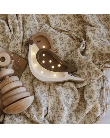 Lampe veilleuse en bois mini oiseau café crème