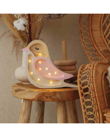 mini veilleuse en bois oiseau rose