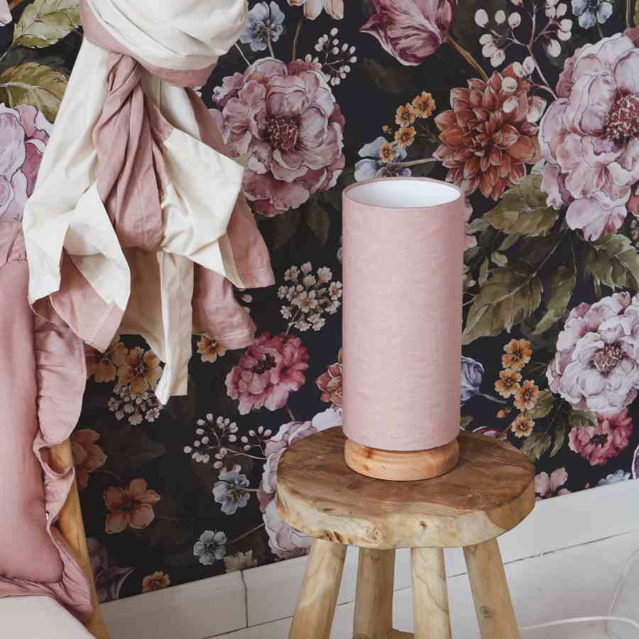 lampe de chevet tube, abat-jour en en rose poudré