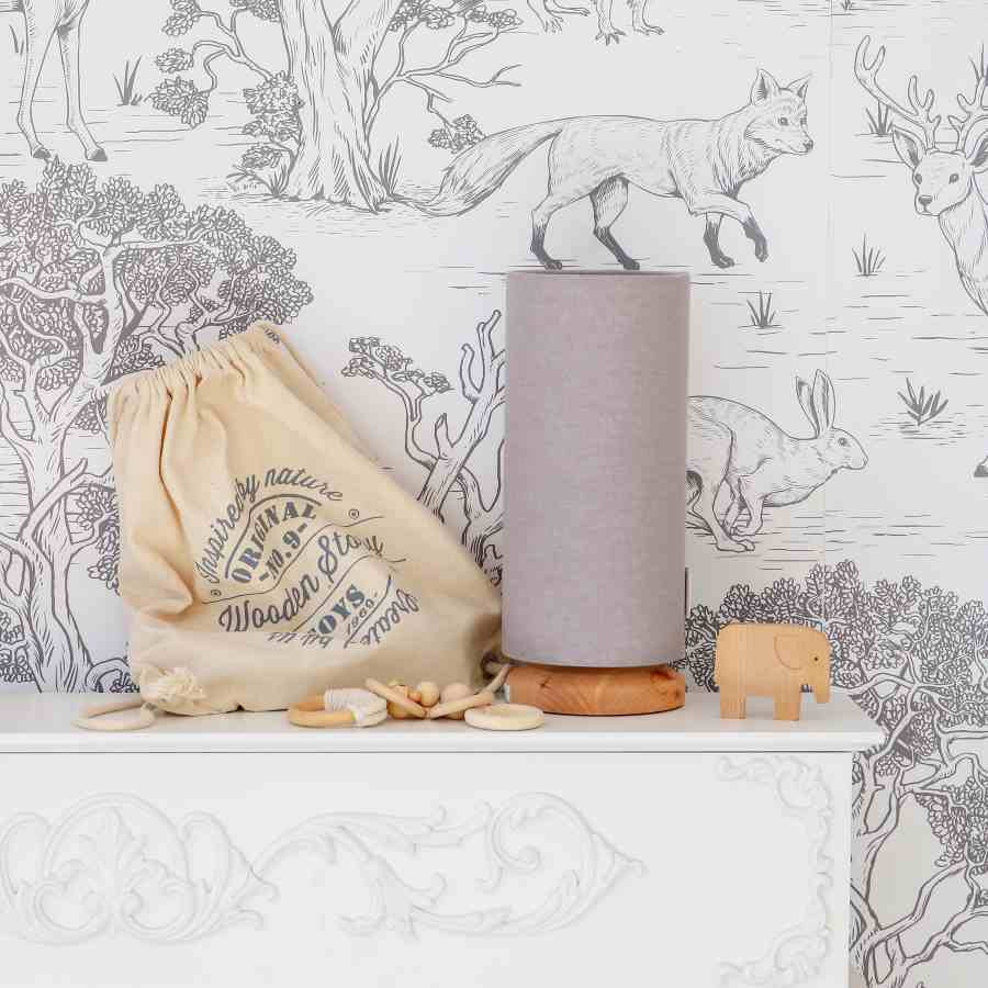 Lampe de chevet tube en lin gris