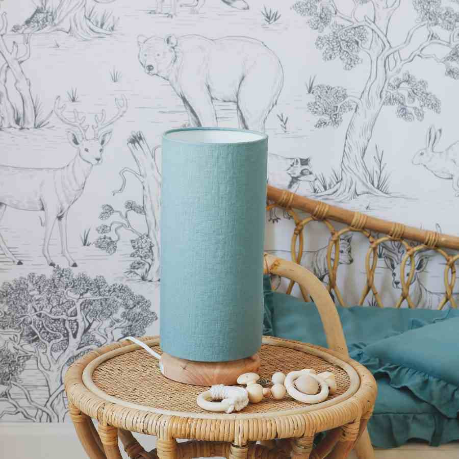 lampe de chevet tube en lin bleu turquoise